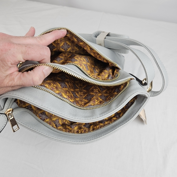 Alyssa light blue gray triple zip pockets crossbody bag - Picture 5 of 16